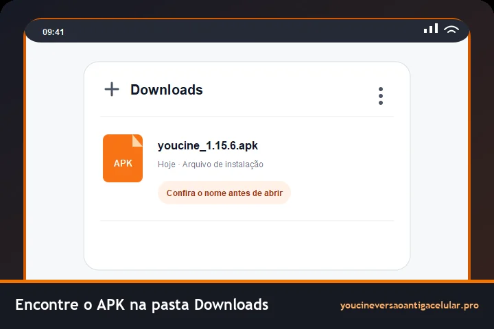 You Cine versão antiga celular: qual APK baixar? 4 Arquivo APK localizado na pasta Downloads de um celular Android