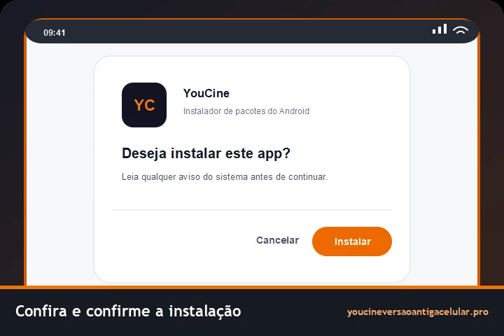 You Cine versão antiga celular: qual APK baixar? 6 Tela do Android pedindo confirmação para instalar o APK