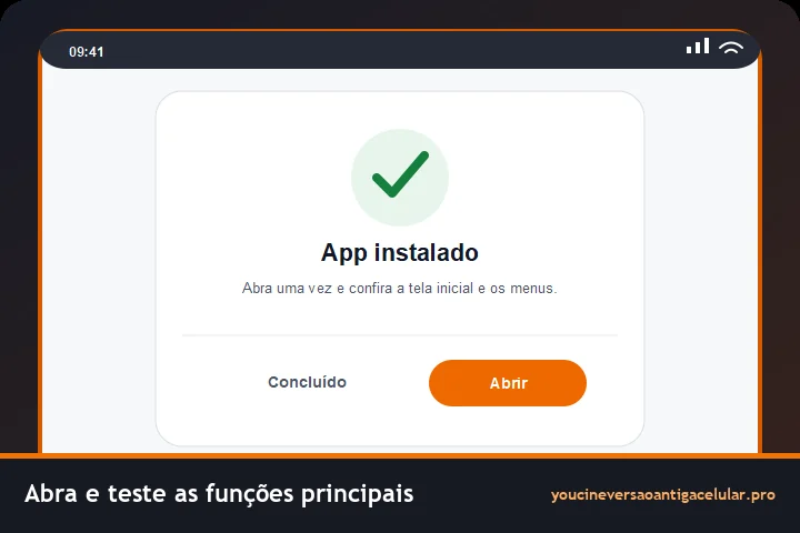 You Cine versão antiga celular: qual APK baixar? 7 Confirmação de aplicativo instalado no Android com o botão Abrir